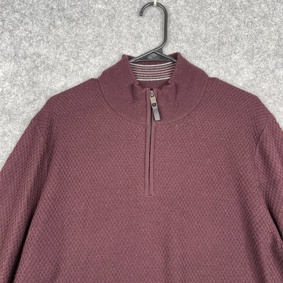 Ted Baker Men's Size 6 Maroon 1/4 Zip Waffle Knit Sweater Jumper Pullover Preppy - Picture 2 of 9